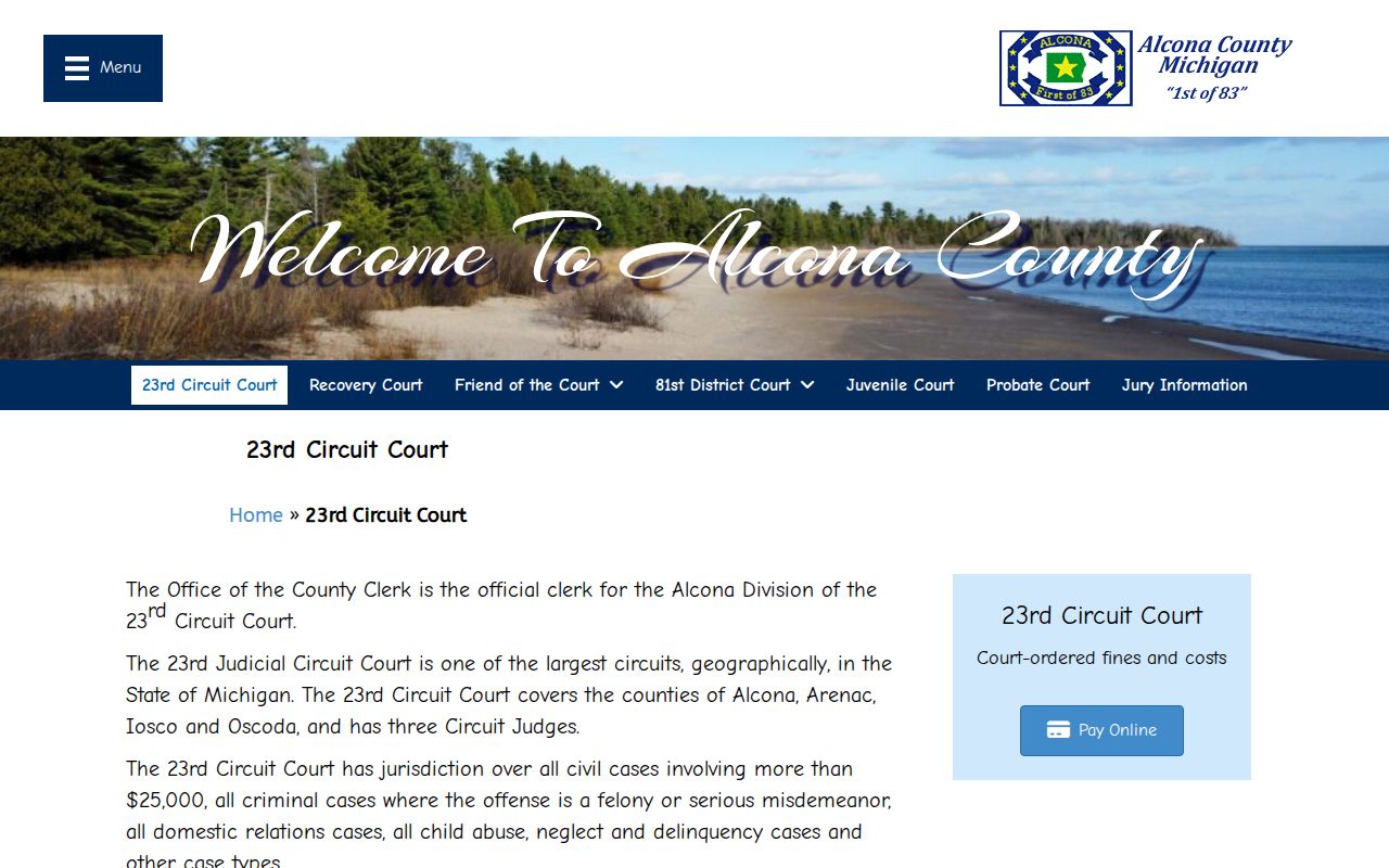 Alcona County bench warrant circuit court routing