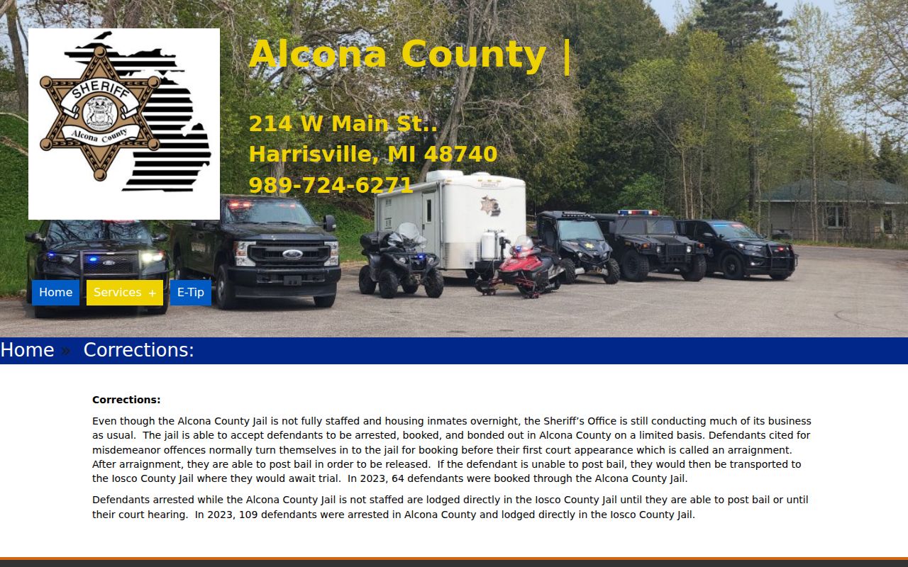 Alcona County warrant arrest booking and corrections page