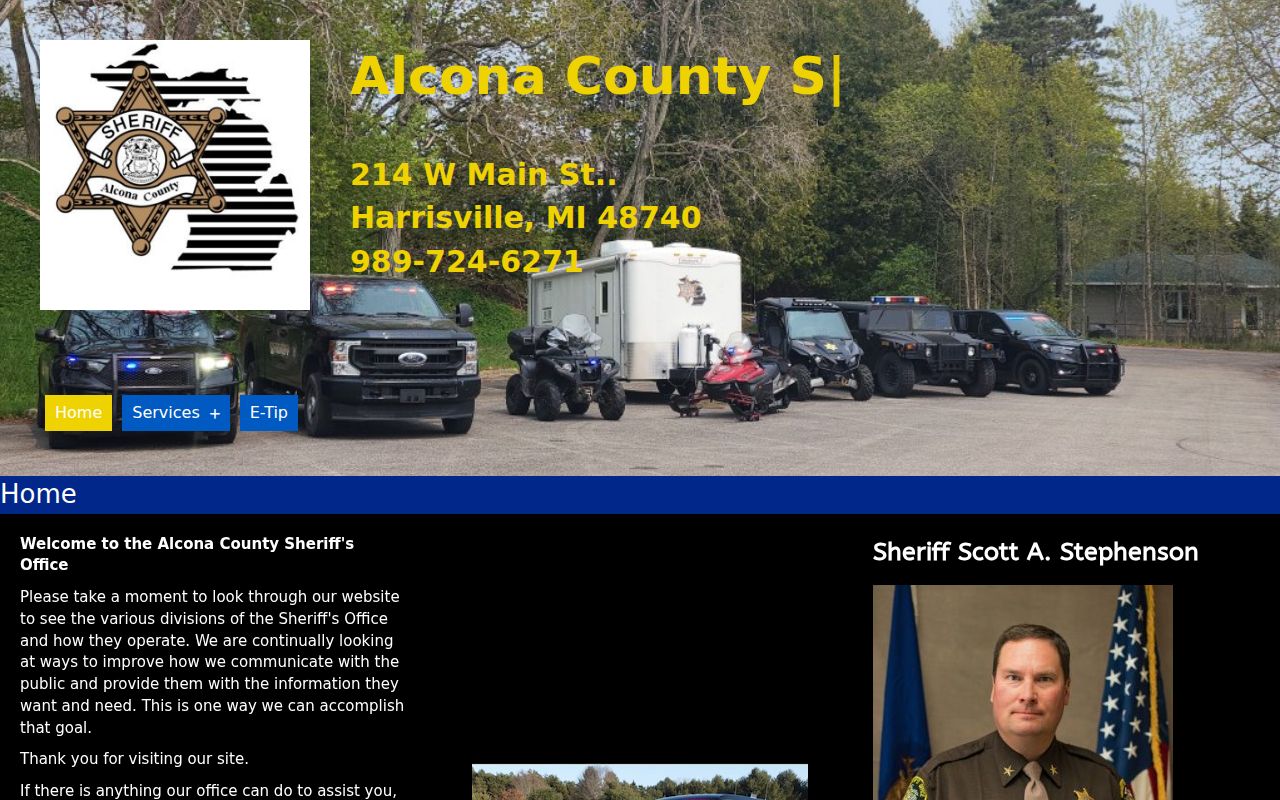 Alcona County Sheriff's Office contact page for warrant records