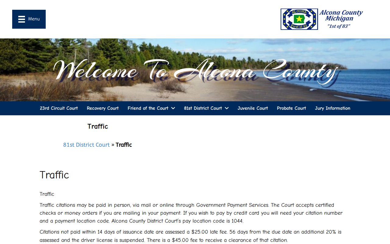 Alcona County traffic citation payment and warrant clearance rules
