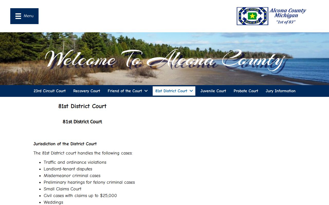 Alcona County warrant records lower court contact page